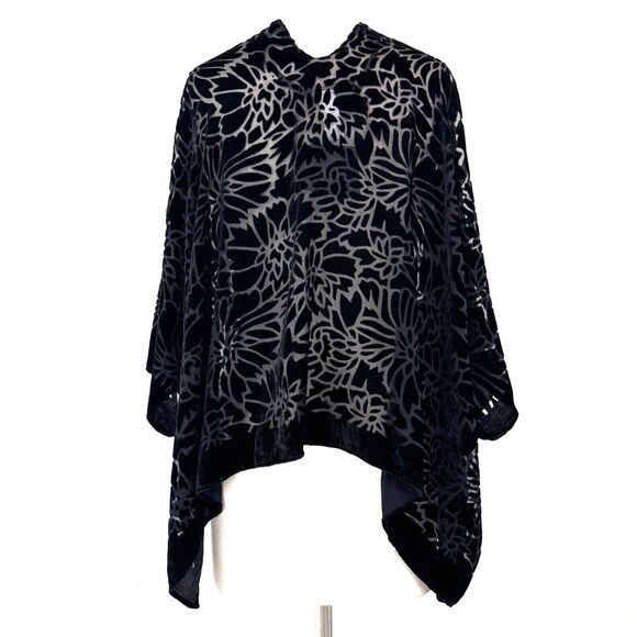 Mark New York Black Velvet Burnout Shawl Poncho Cape O/S Whimsy Goth Witchy NEW - Picture 3 of 7